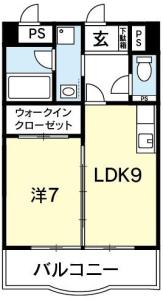 パレス中洲 303【間取図】 999999 (パレス中洲Ｂ’タイプ（1LDK）.JPG)