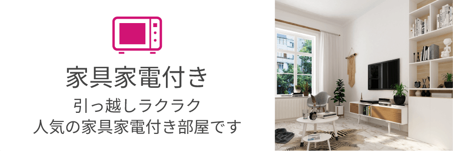 引っ越しラクラク、人気の家具家電付き部屋です